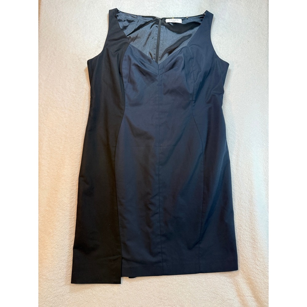 Tahari Woman Navy Blue Black Colorblock Sheath Dress Sleeveless Size 16